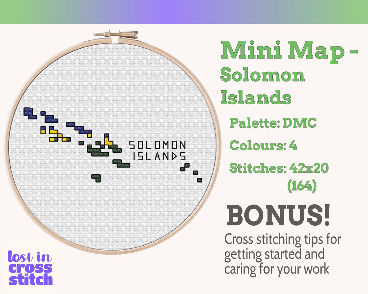 Solomon Islands Cross Stitch Pattern: Tiny Flag Map