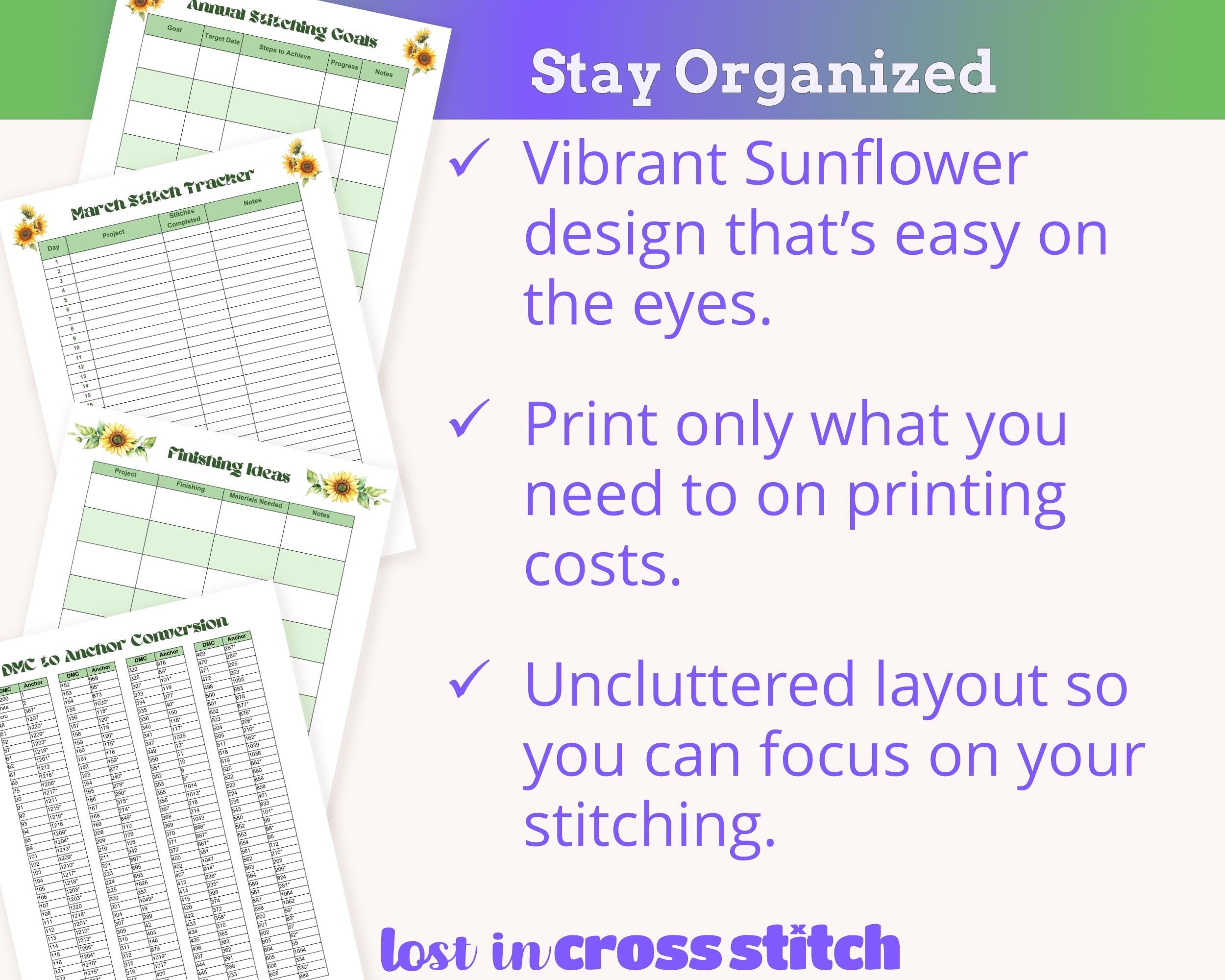 Sunflower Cross Stitch Planner PDF