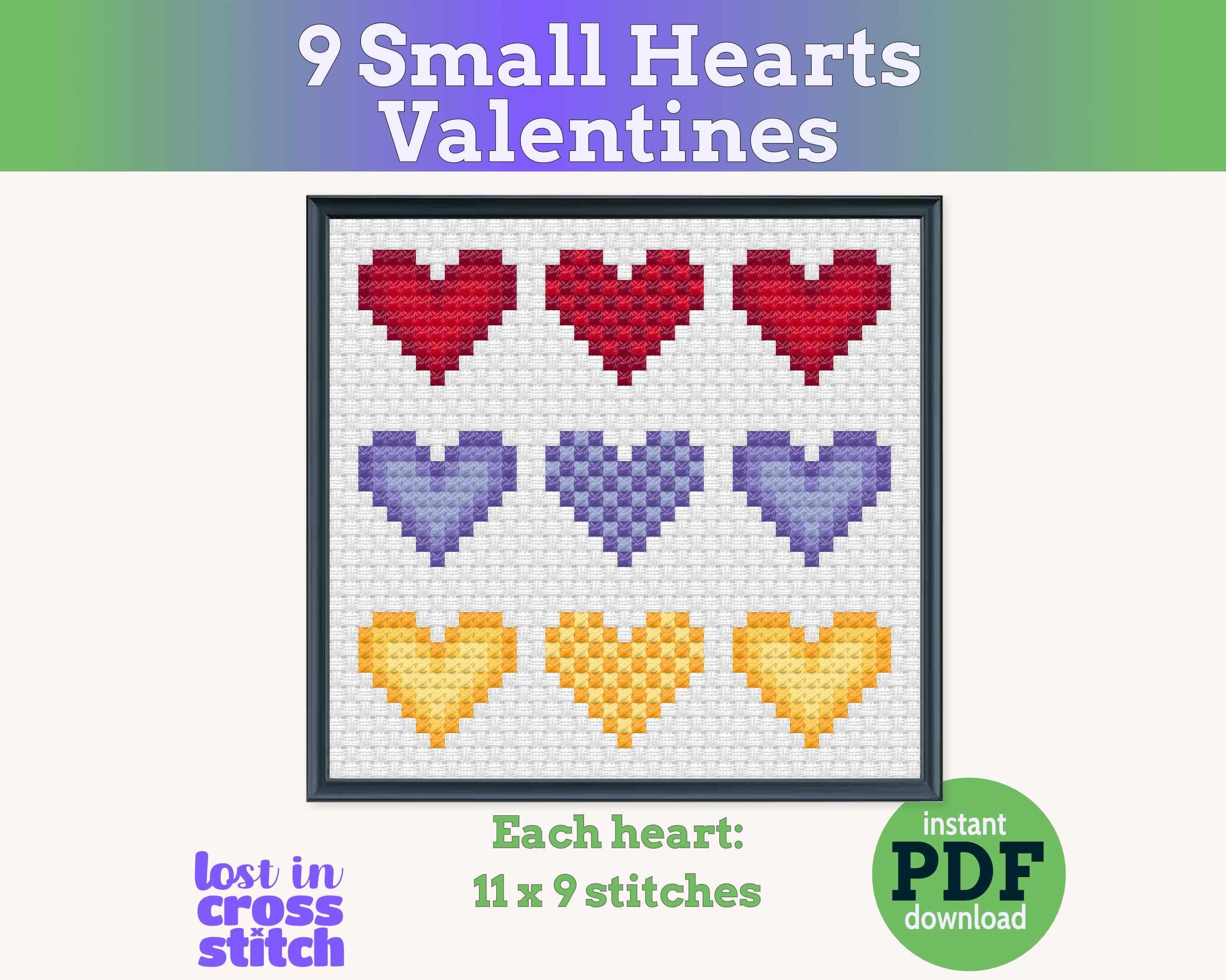 Nine Tiny Heart Cross Stitch Patterns PDF Main image