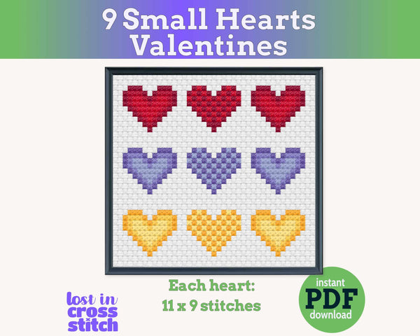 Nine Tiny Heart Cross Stitch Patterns PDF