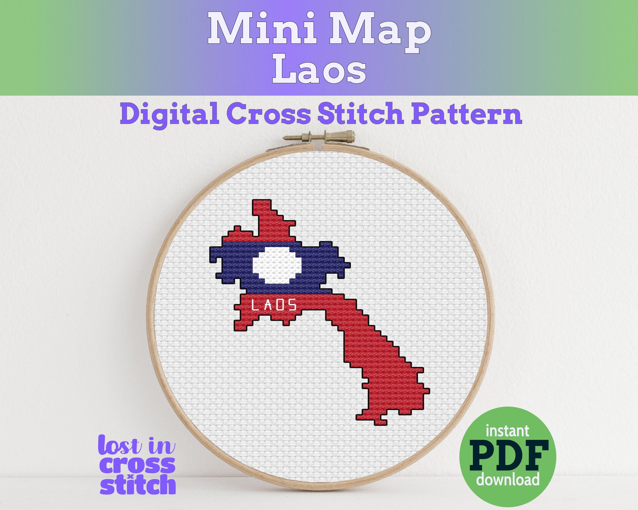 Laos Cross Stitch Pattern: Mini Flag Map Main image
