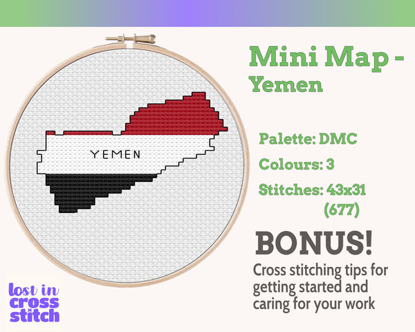 Tiny Little Yemen Flag Map Cross Stitch Pattern | PDF Digital Download | Modern Middle East Design | Pattern Keeper Ready