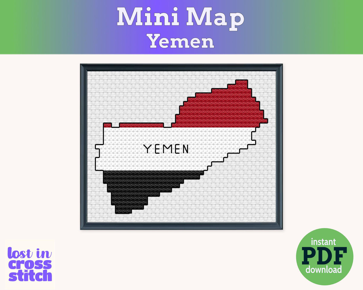 Tiny Little Yemen Flag Map Cross Stitch Pattern | PDF Digital Download | Modern Middle East Design | Pattern Keeper Ready