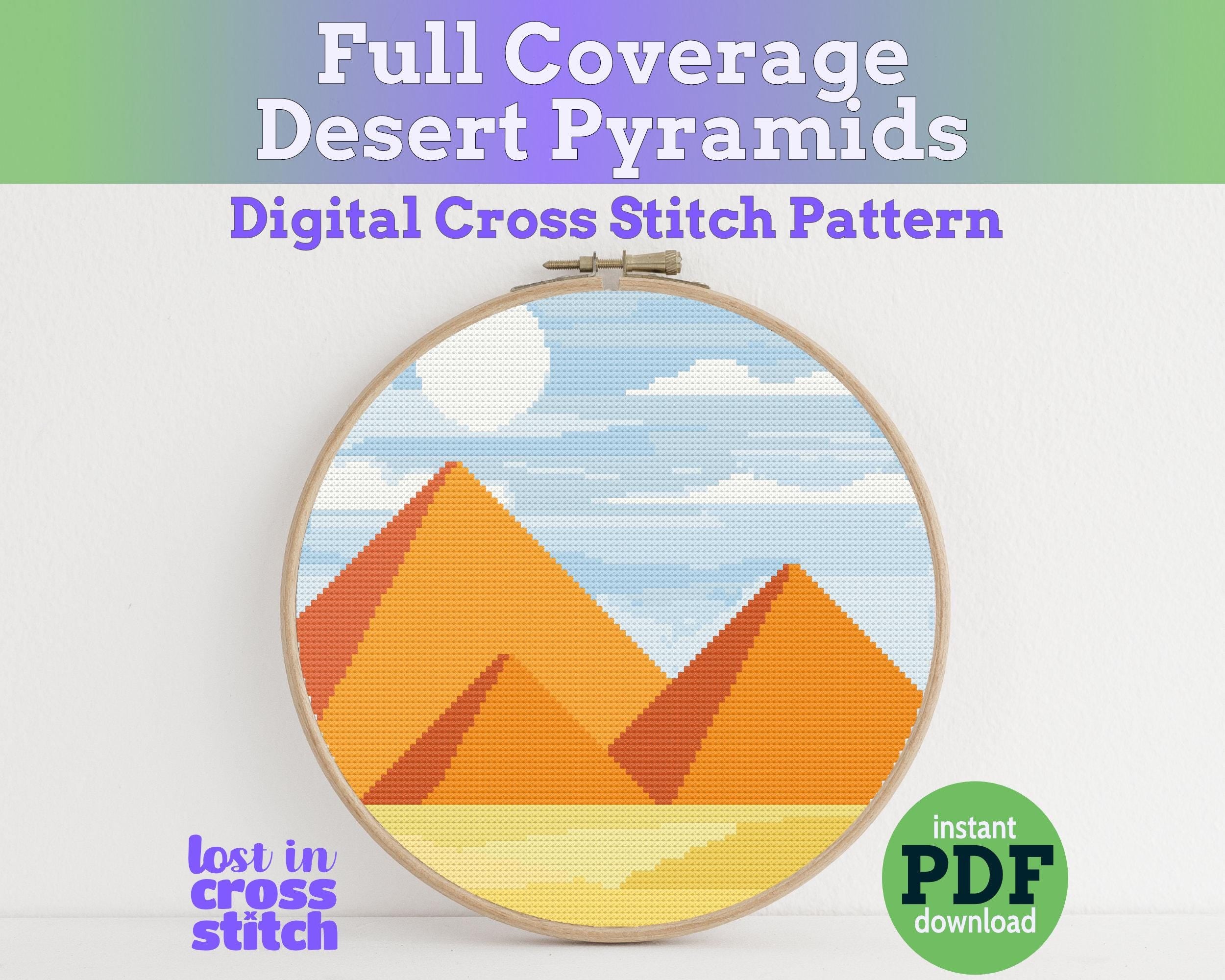 Desert Pyramids Cross Stitch Pattern PDF Main image