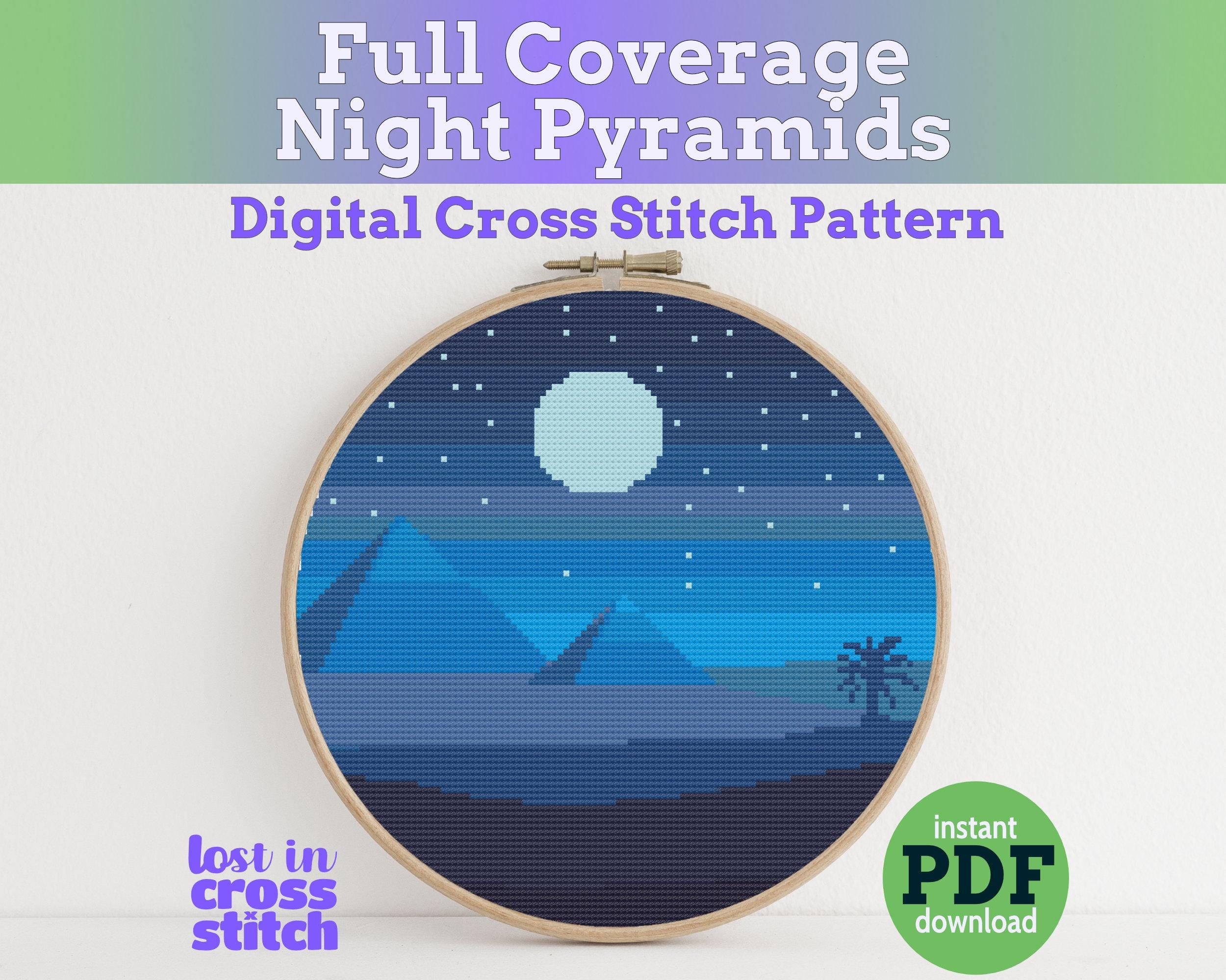 Desert Pyramids at Night Cross Stitch Pattern PDF Main image