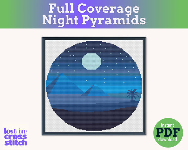 Desert Pyramids at Night Cross Stitch Pattern PDF