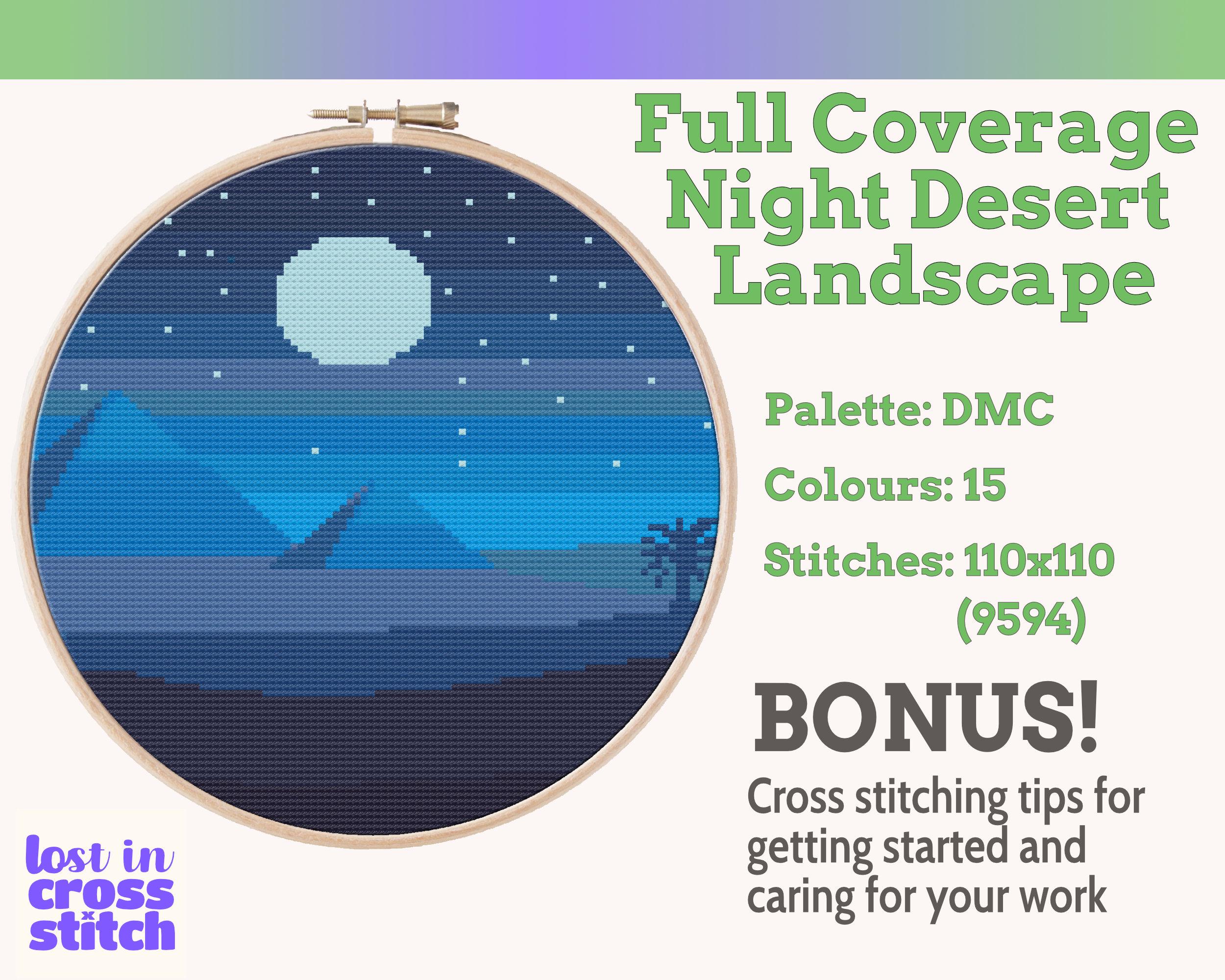 Desert Pyramids at Night Cross Stitch Pattern PDF