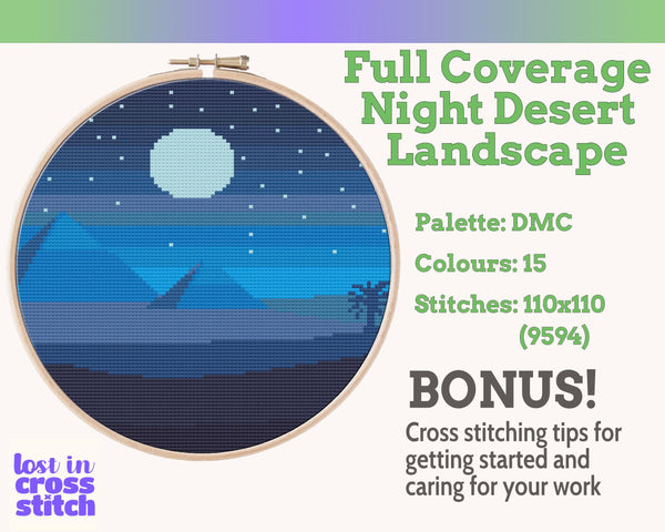 Desert Pyramids at Night Cross Stitch Pattern PDF