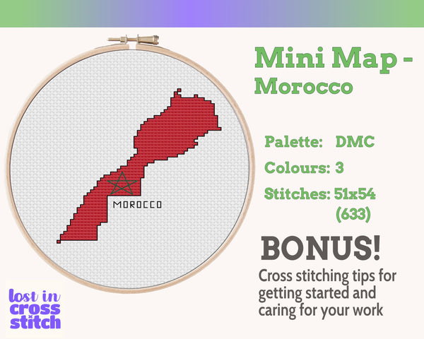 Morocco Cross Stitch Pattern: Tiny Flag Map