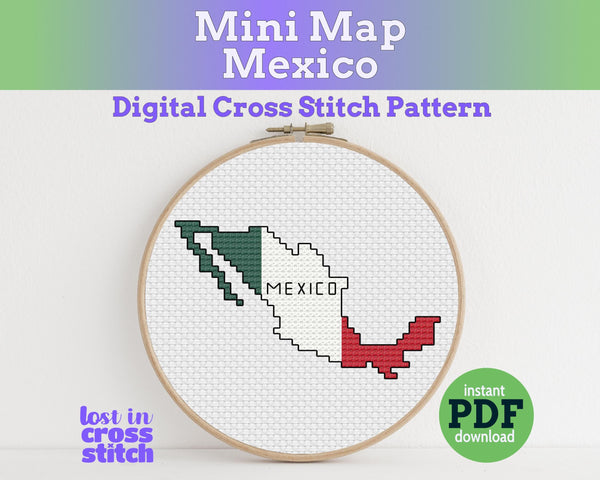 Mexico Cross Stitch Pattern: Tiny Flag Map