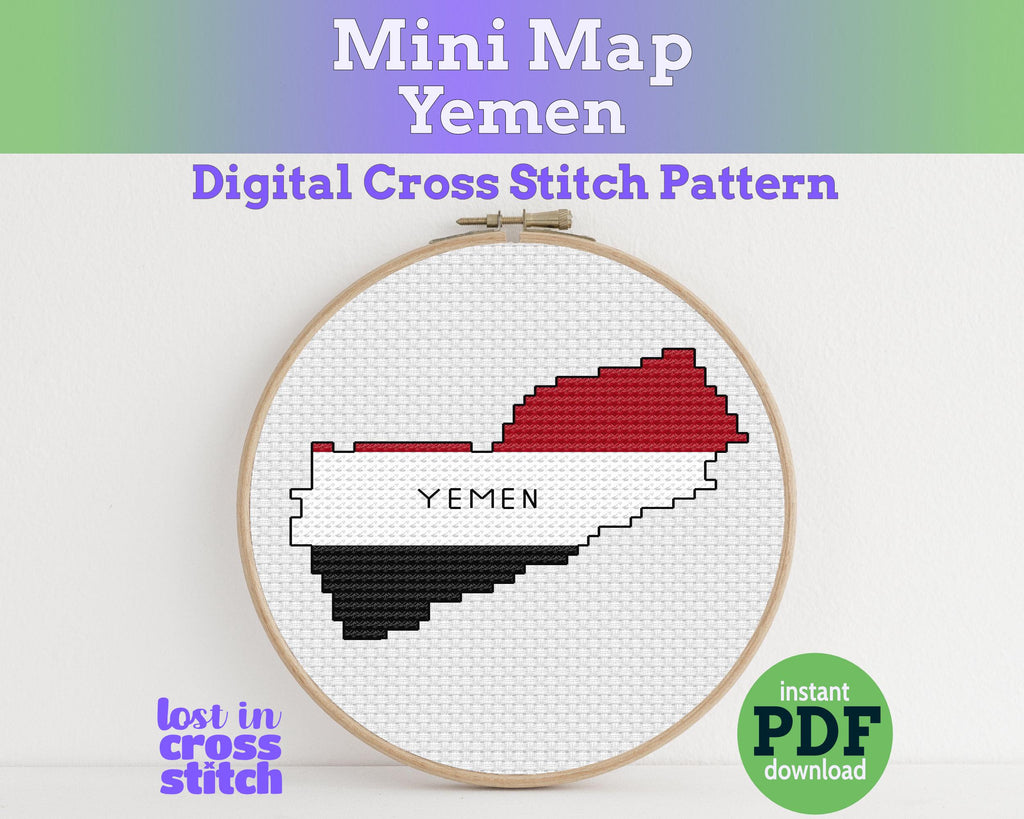Tiny Little Yemen Flag Map Cross Stitch Pattern | PDF Digital Download | Modern Middle East Design | Pattern Keeper Ready