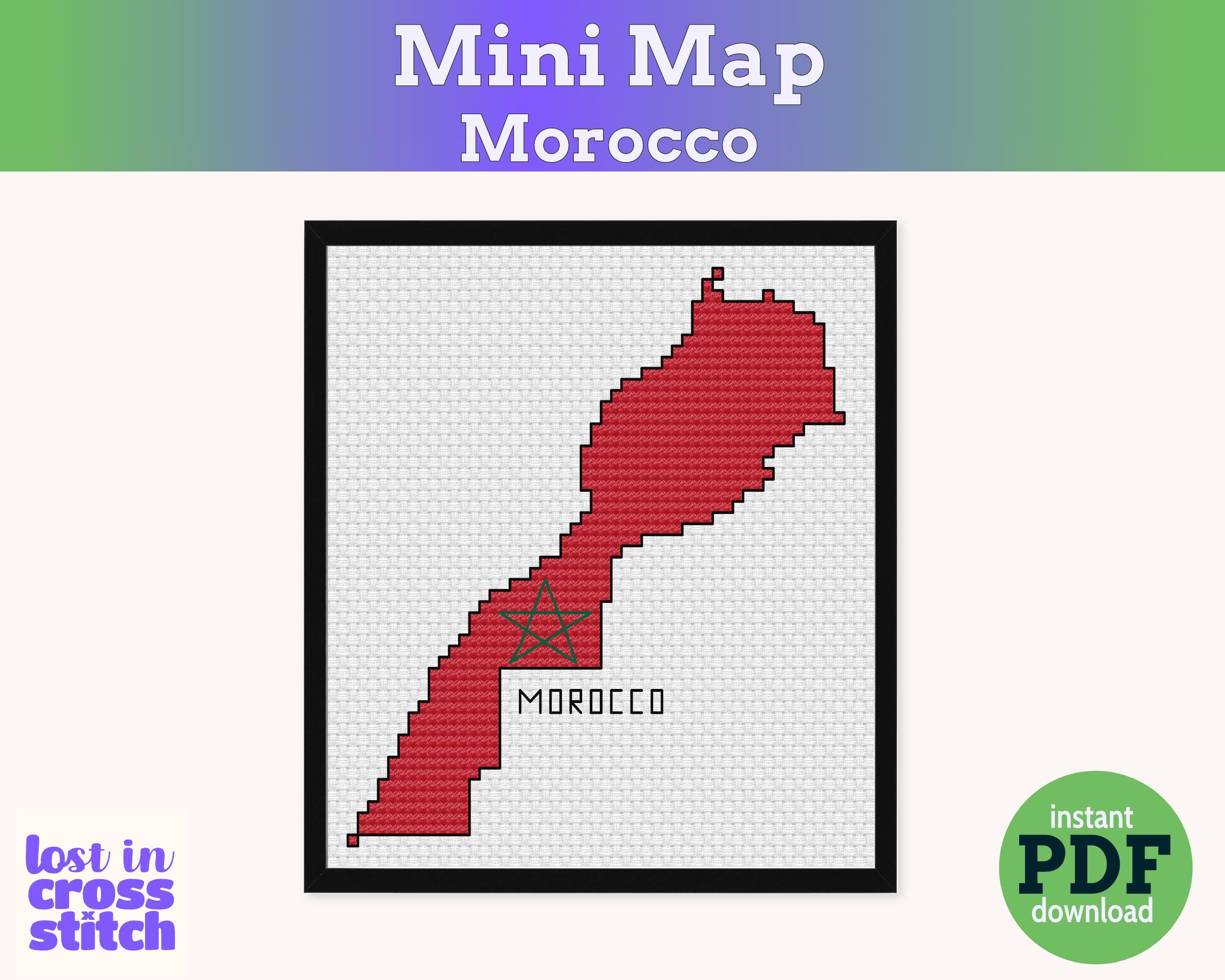Morocco Cross Stitch Pattern: Tiny Flag Map Secondary image
