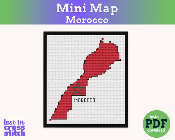 Morocco Cross Stitch Pattern: Tiny Flag Map