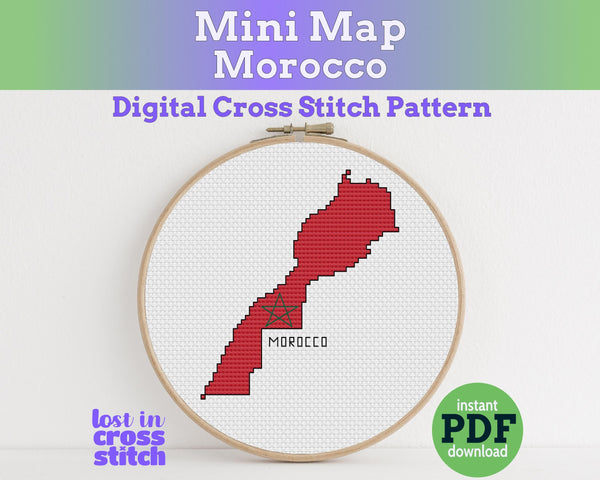 Morocco Cross Stitch Pattern: Tiny Flag Map