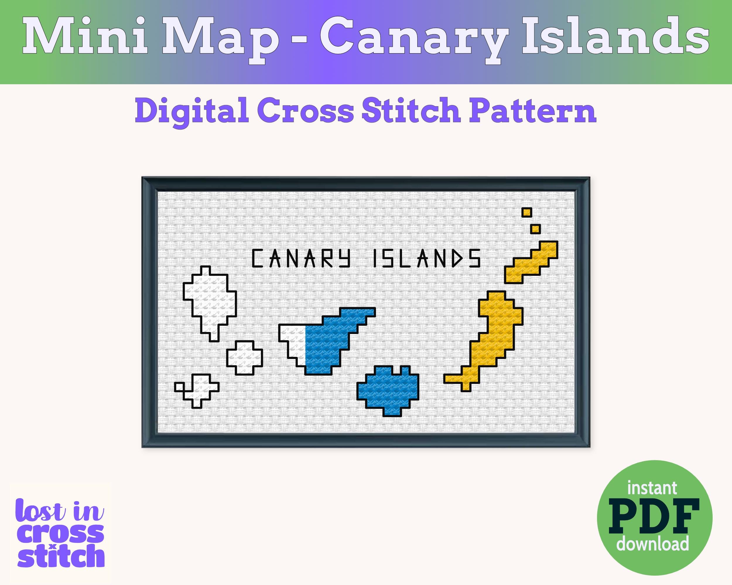 Canary Islands Cross Stitch Pattern: Tiny Flag Map
