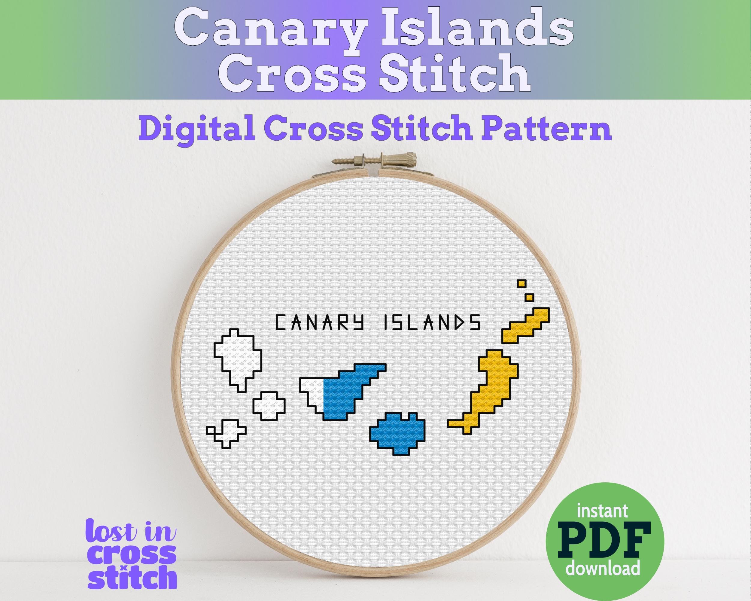 Canary Islands Cross Stitch Pattern: Tiny Flag Map Main image