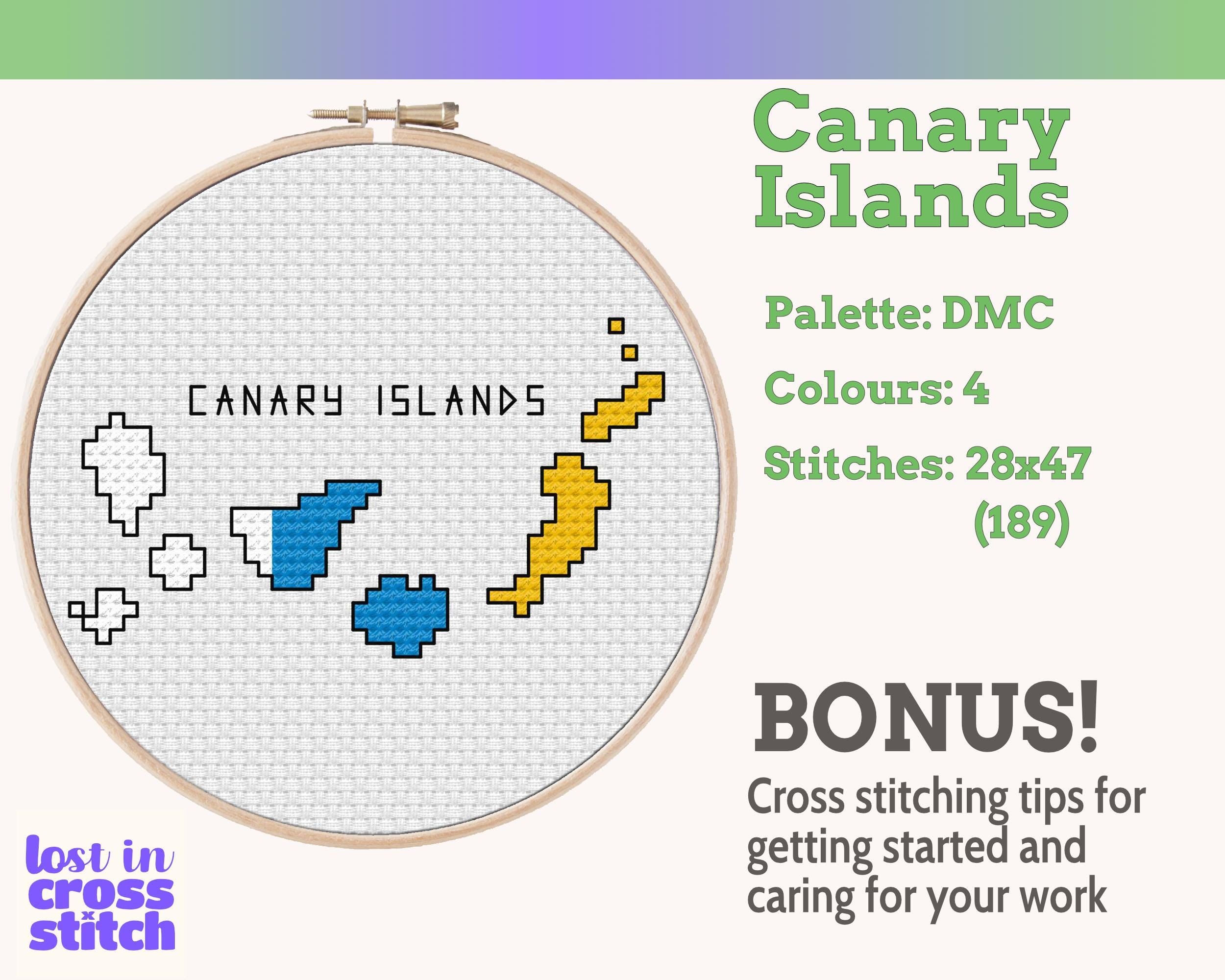 Canary Islands Cross Stitch Pattern: Tiny Flag Map