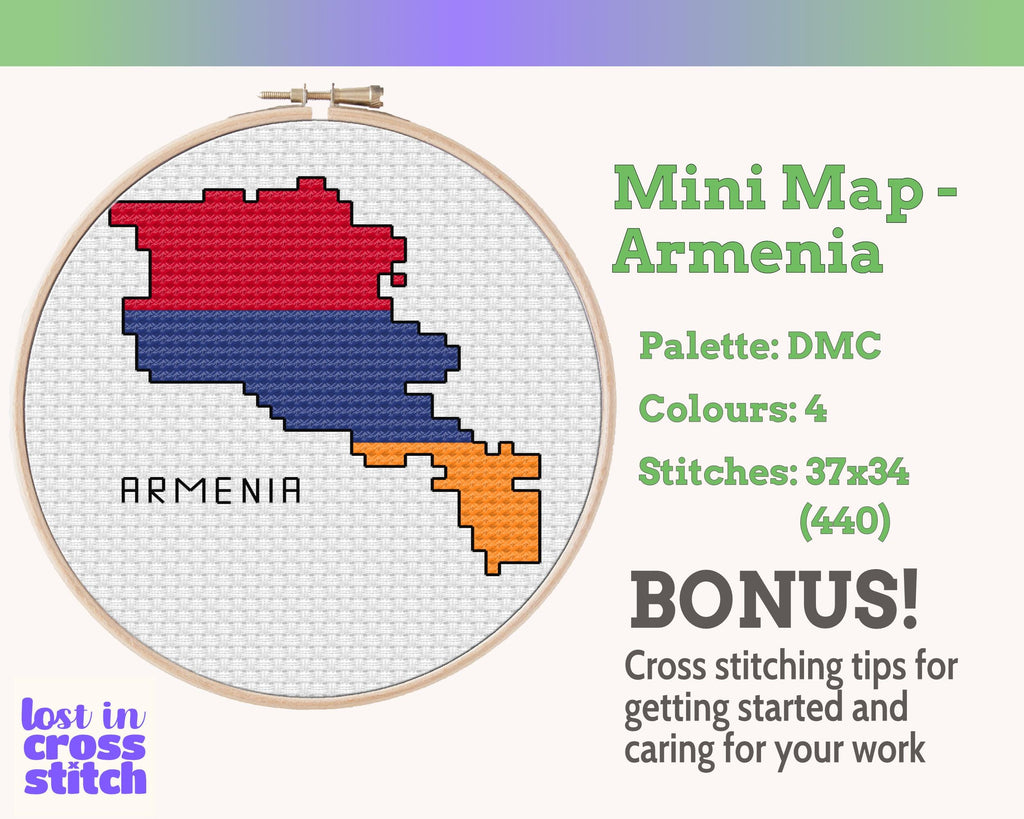 Armenia Cross Stitch Pattern: Tiny Flag Map