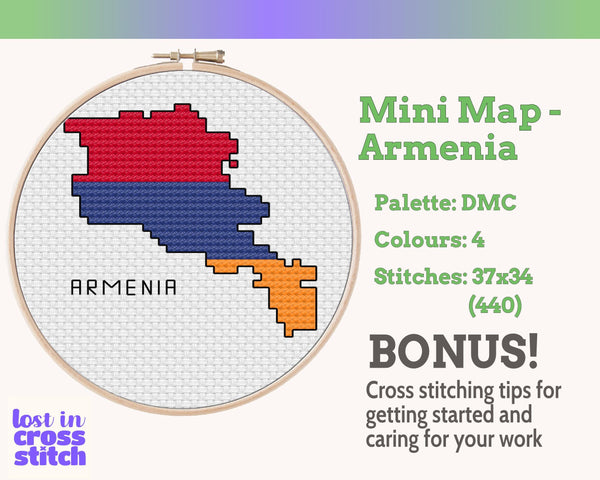 Armenia Cross Stitch Pattern: Tiny Flag Map