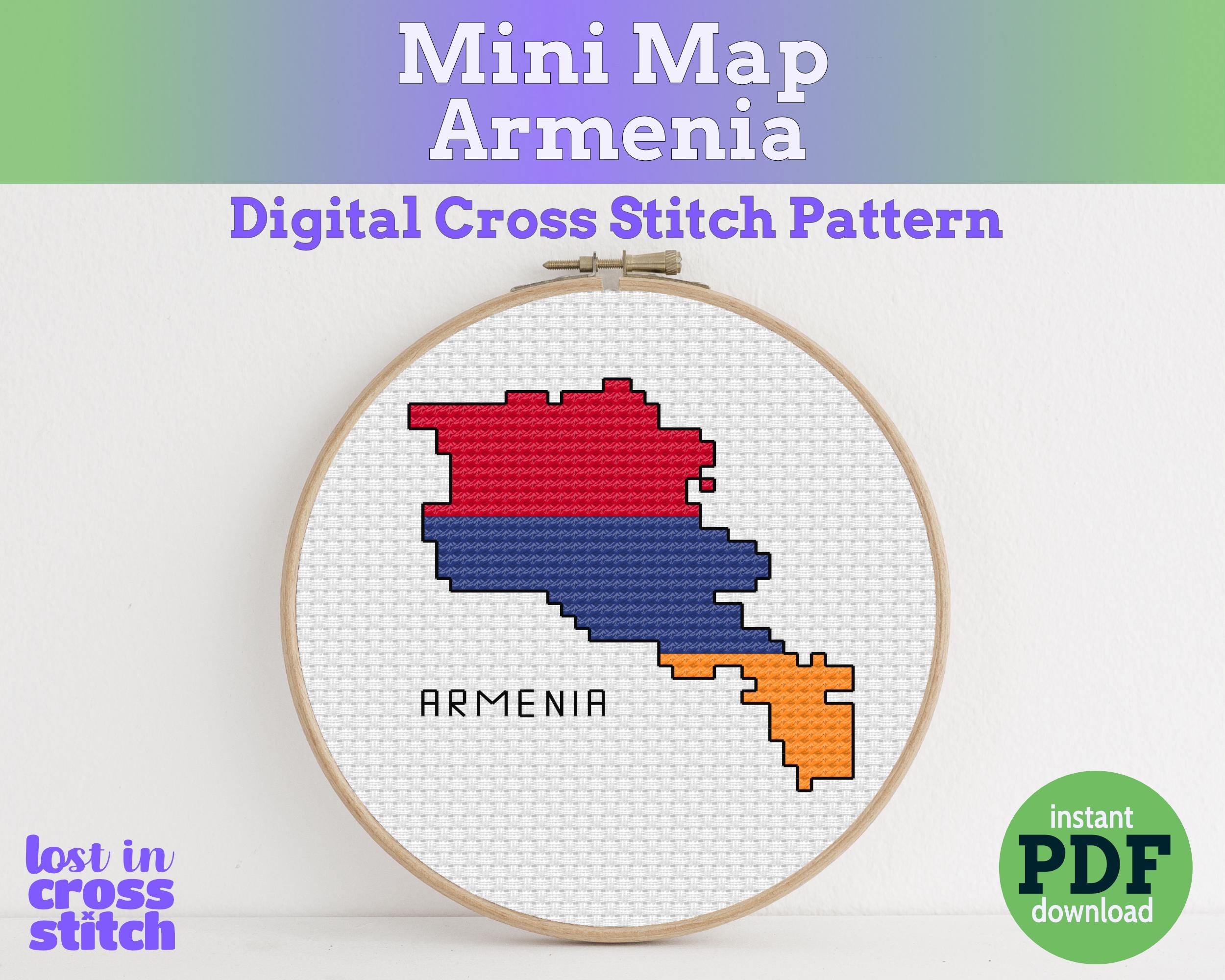 Armenia Cross Stitch Pattern: Tiny Flag Map Main image