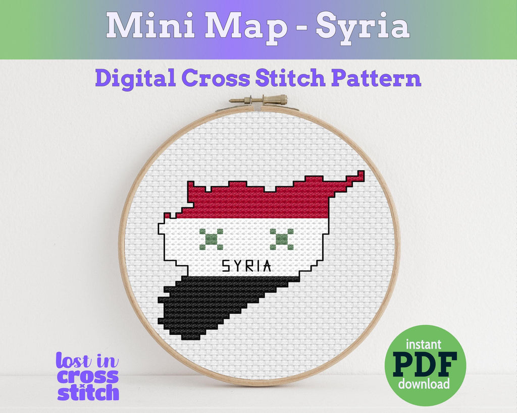 Tiny Little Syria flag map Digital Cross Stitch Pattern PDF Small Pattern Instant download Travel Souvenir