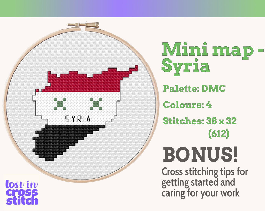Tiny Little Syria flag map Digital Cross Stitch Pattern PDF Small Pattern Instant download Travel Souvenir