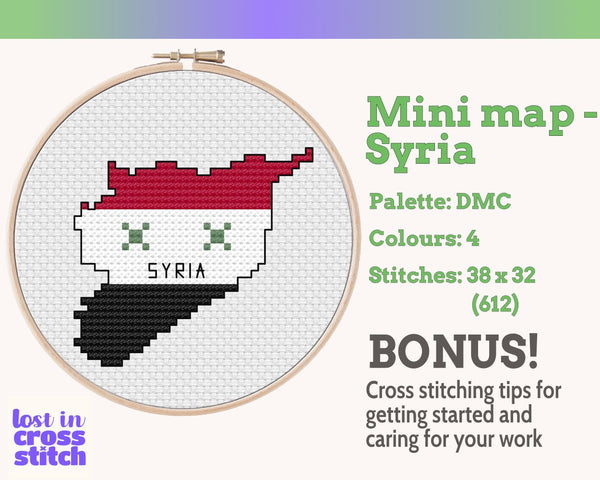 Tiny Little Syria flag map Digital Cross Stitch Pattern PDF Small Pattern Instant download Travel Souvenir