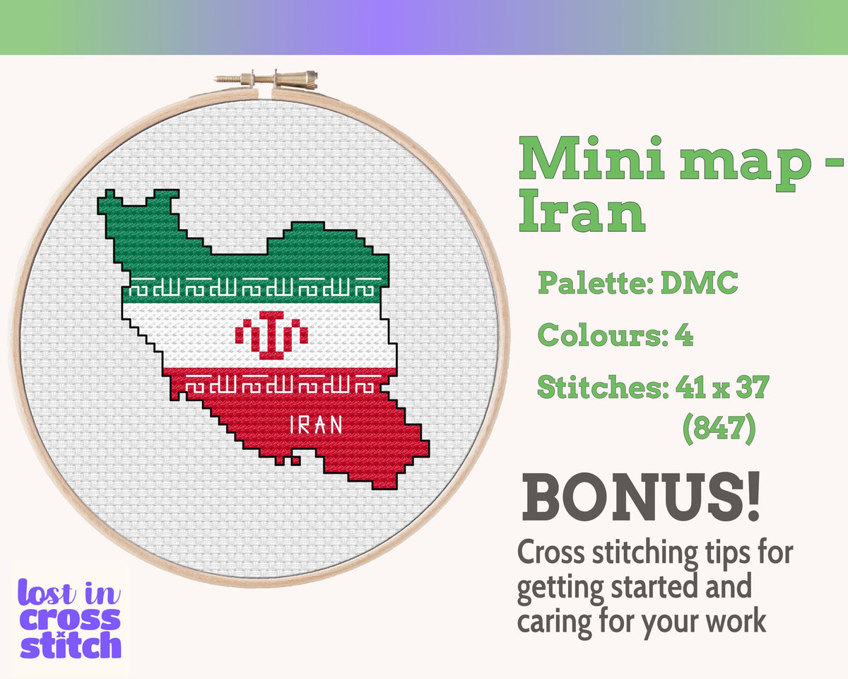 Tiny Little Iran flag map Digital Cross Stitch Pattern PDF Small Pattern Instant download Travel Souvenir