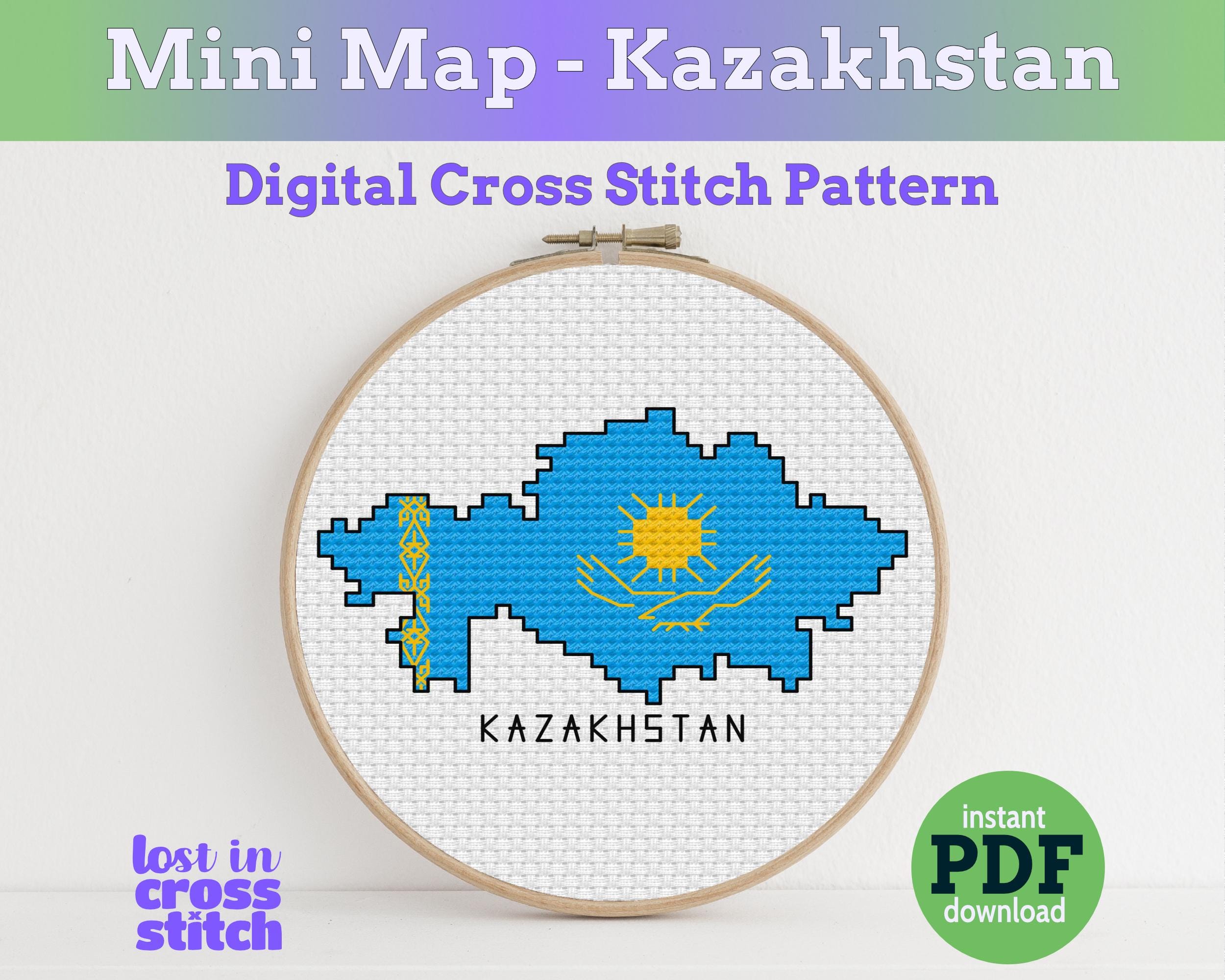 Kazakhstan Cross Stitch Pattern: Mini Flag Map Main image