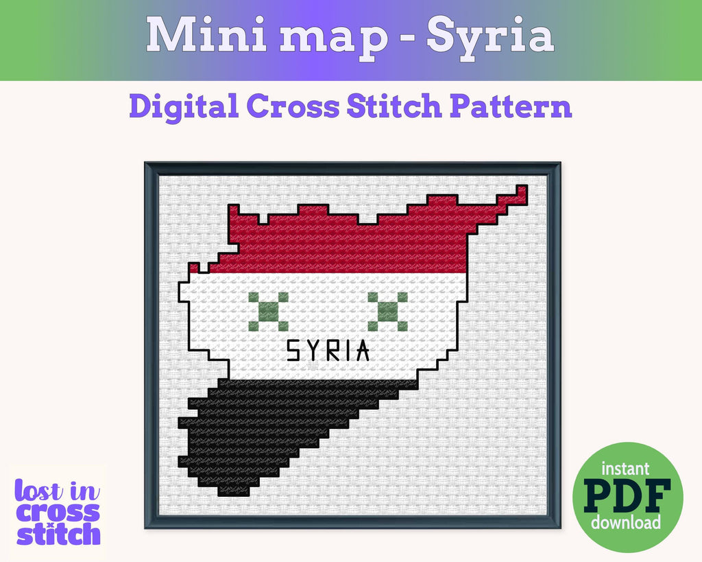 Tiny Little Syria flag map Digital Cross Stitch Pattern PDF Small Pattern Instant download Travel Souvenir