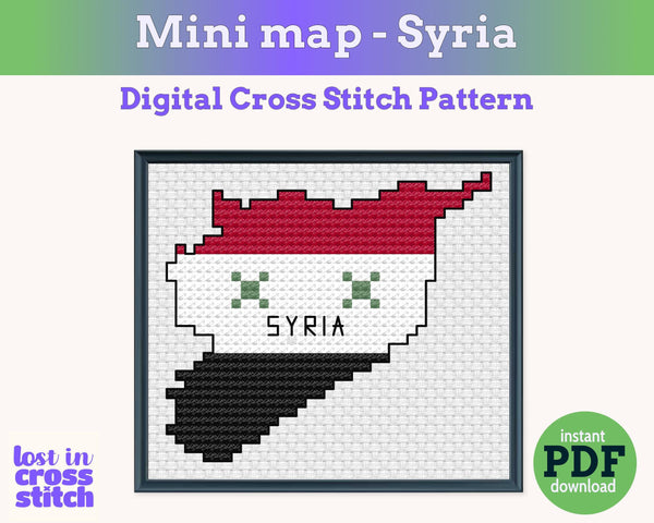 Tiny Little Syria flag map Digital Cross Stitch Pattern PDF Small Pattern Instant download Travel Souvenir