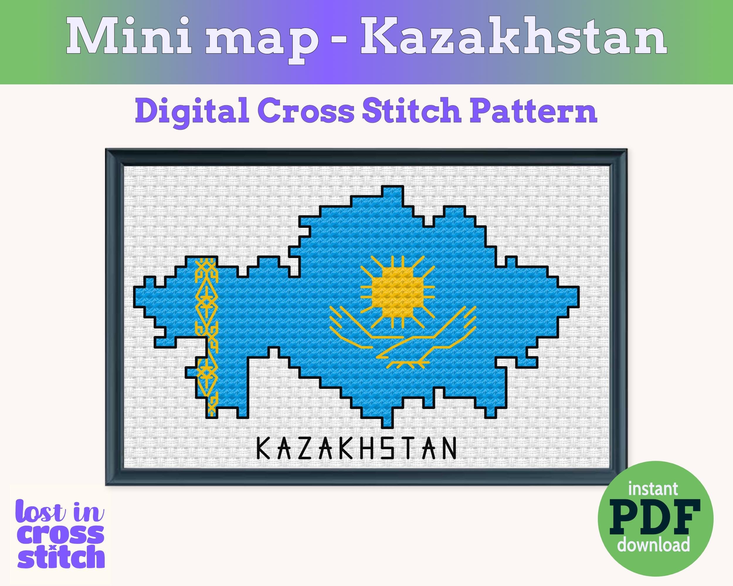 Kazakhstan Cross Stitch Pattern: Mini Flag Map Secondary image