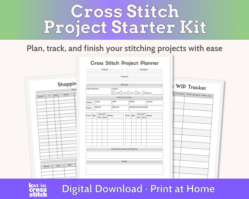Printable Cross Stitch Project Planner and Tracker Starter Kit PDF