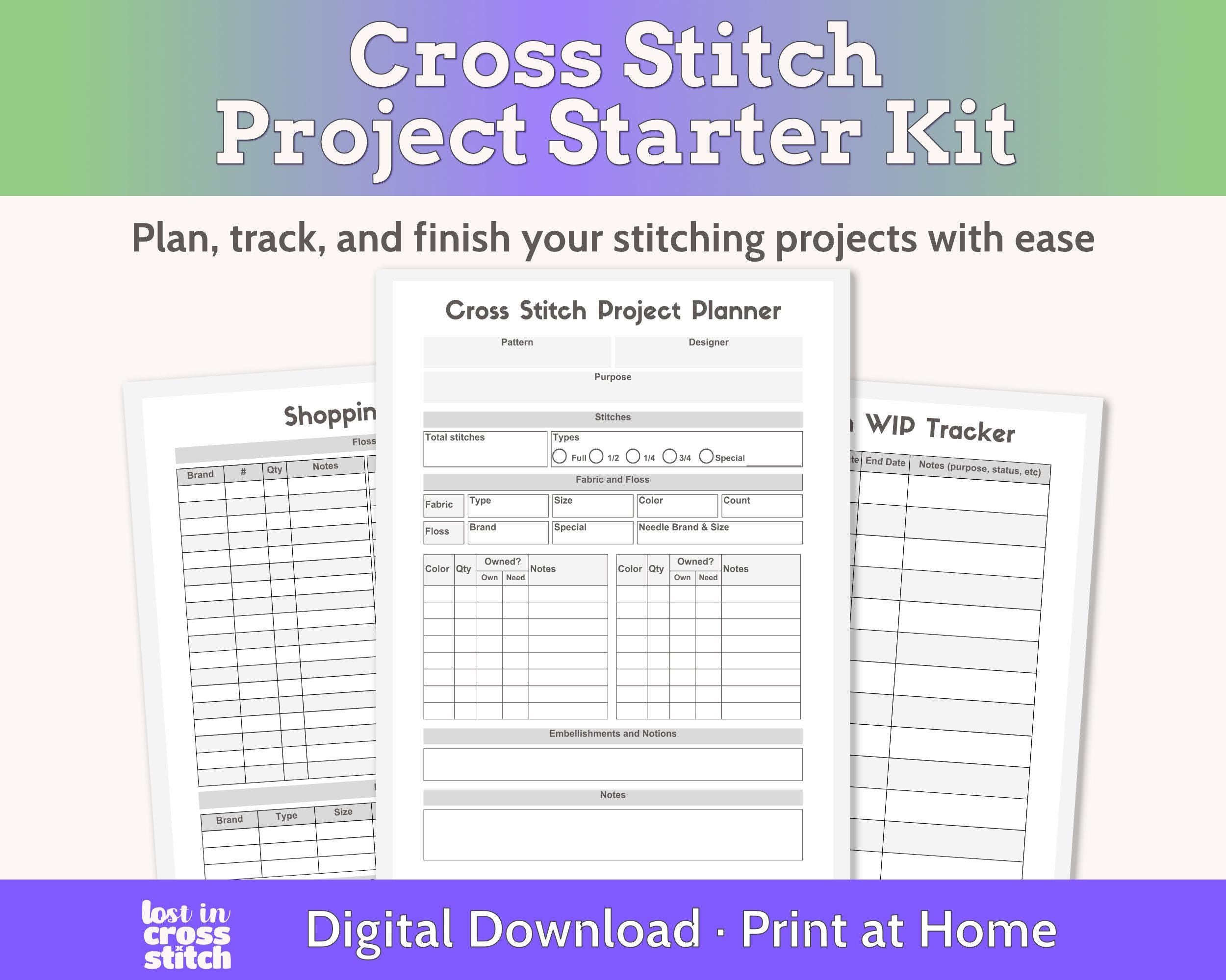 Printable Cross Stitch Project Planner and Tracker Starter Kit PDF