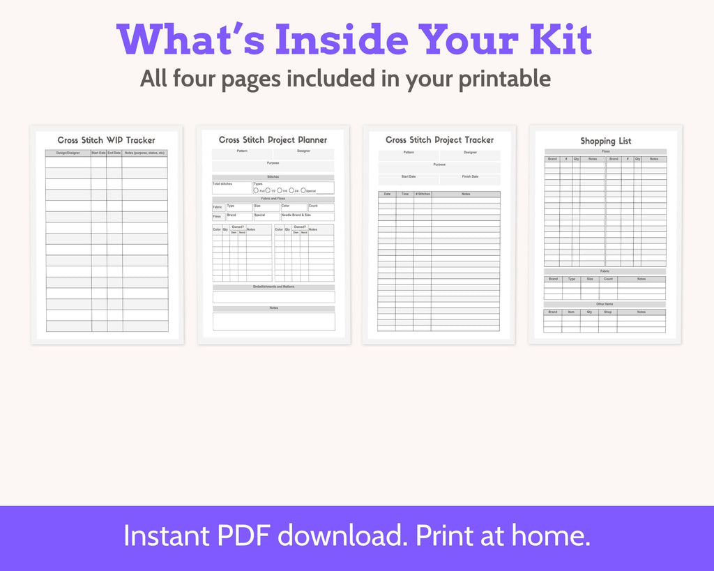 Printable Cross Stitch Project Planner and Tracker Starter Kit PDF