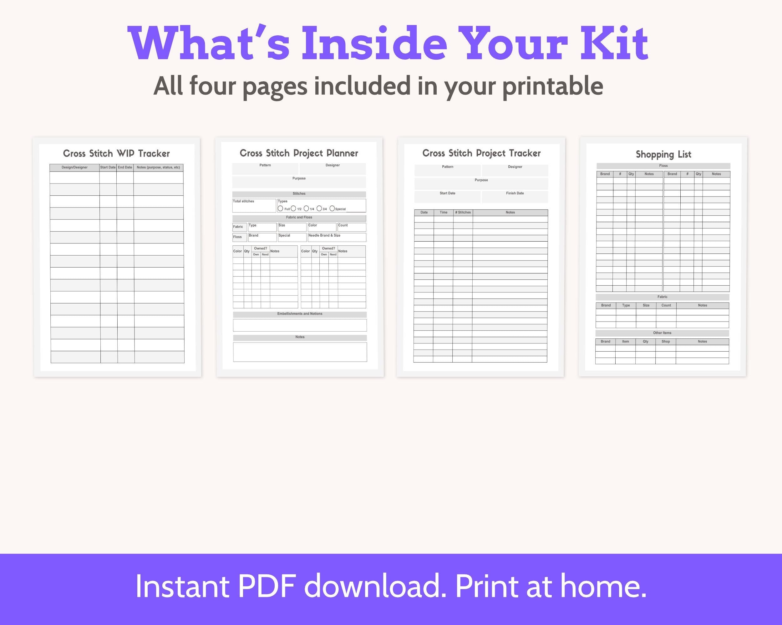 Printable Cross Stitch Project Planner and Tracker Starter Kit PDF