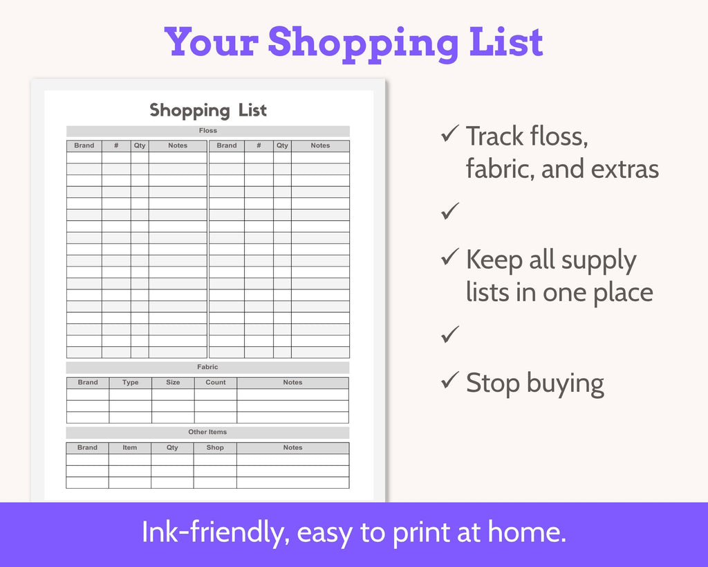 Printable Cross Stitch Project Planner and Tracker Starter Kit PDF