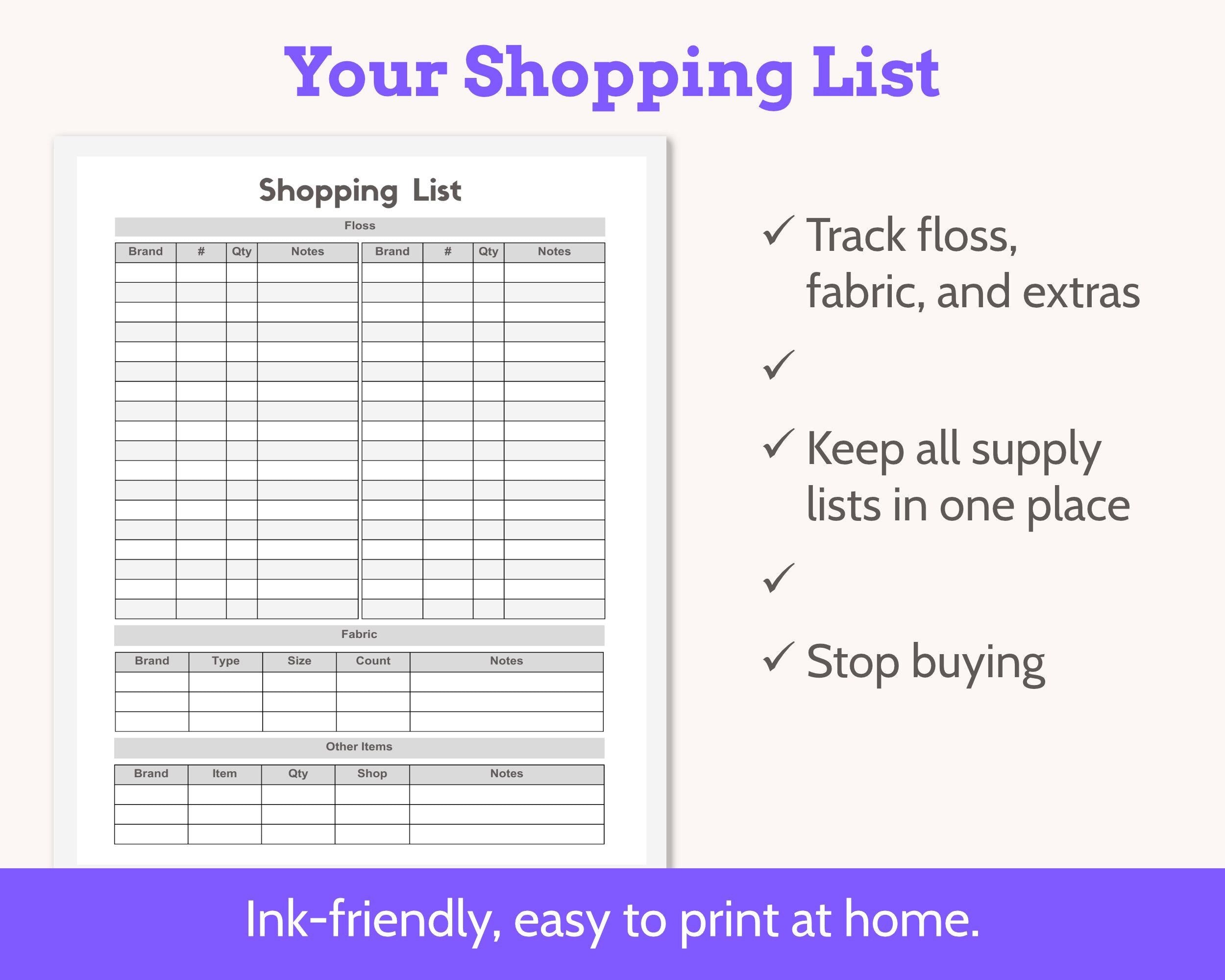 Printable Cross Stitch Project Planner and Tracker Starter Kit PDF
