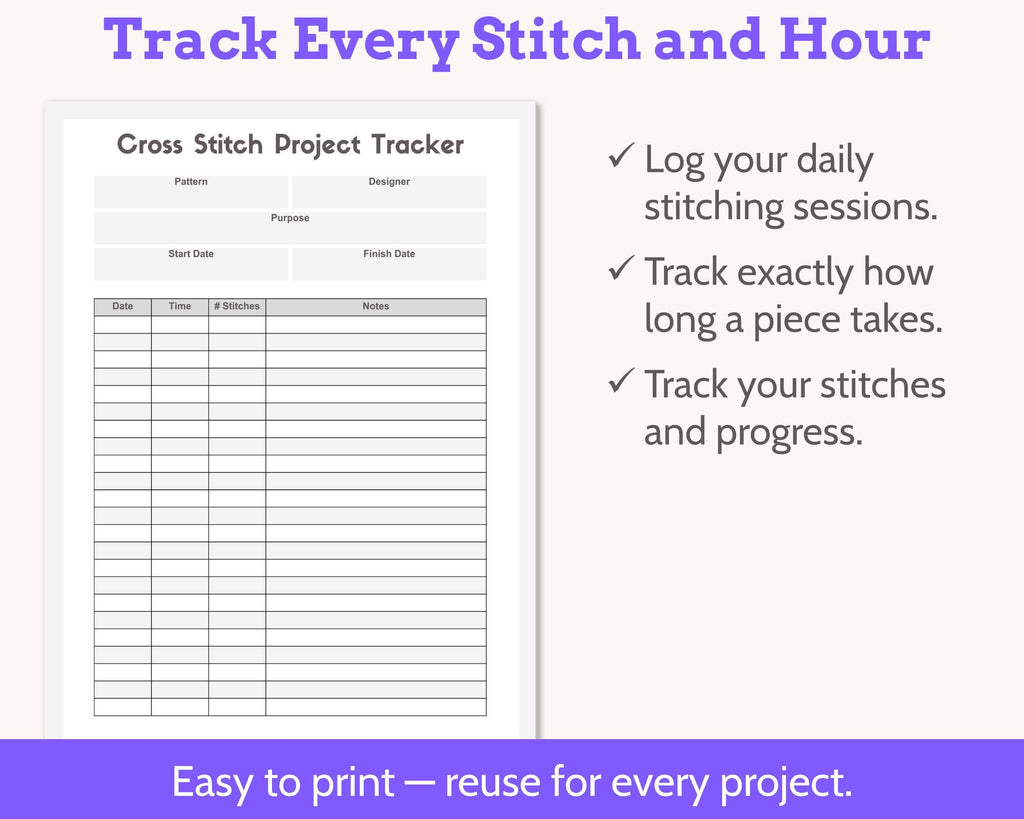 Printable Cross Stitch Project Planner and Tracker Starter Kit PDF