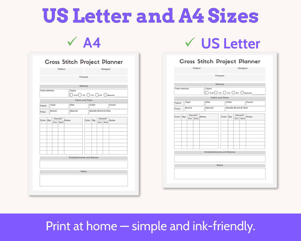 Printable Cross Stitch Project Planner and Tracker Starter Kit PDF