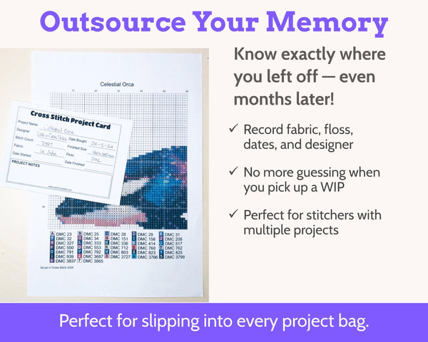 Cross Stitch Embroidery Project Bag Cards Printable PDF