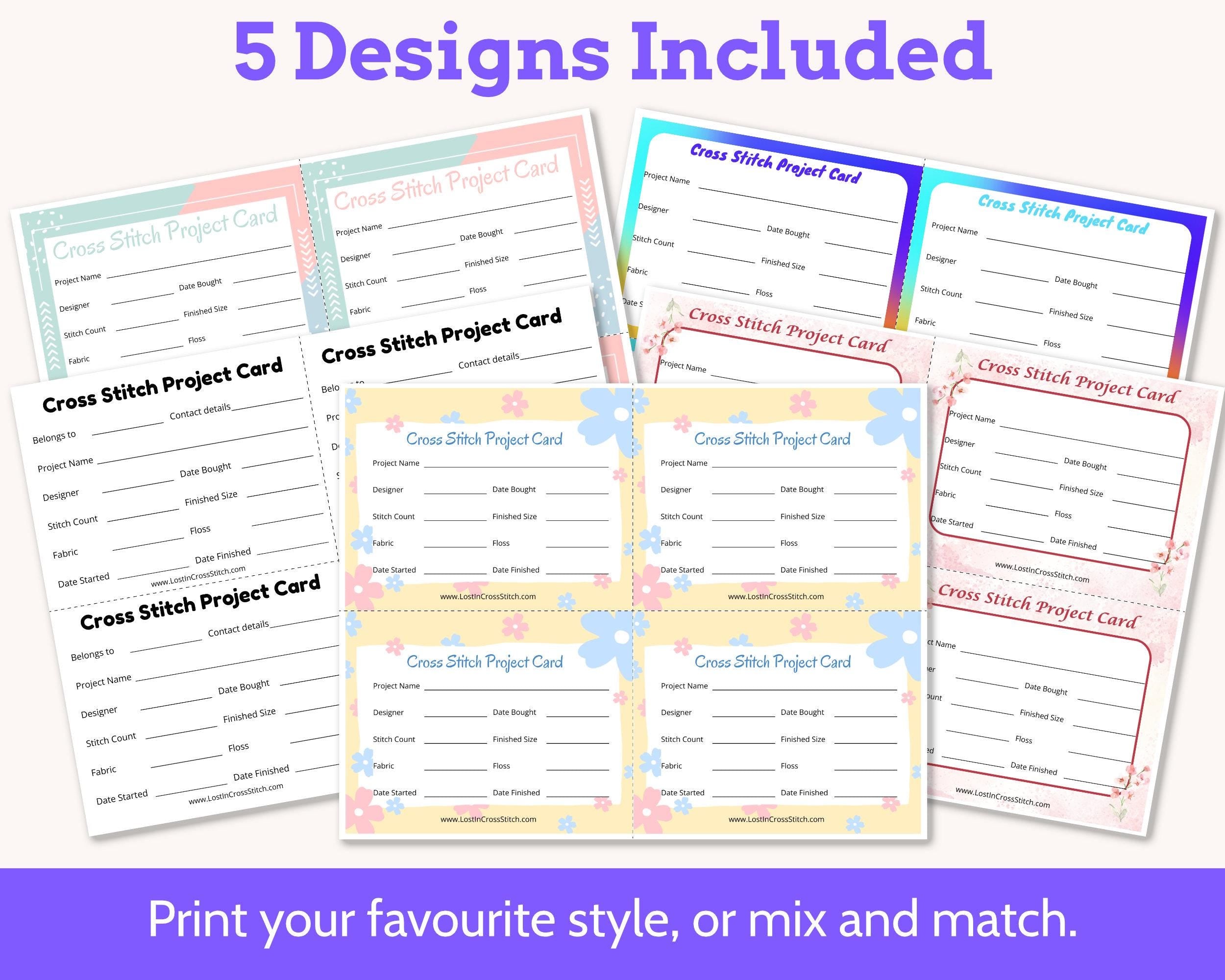 Cross Stitch Embroidery Project Bag Cards Printable PDF