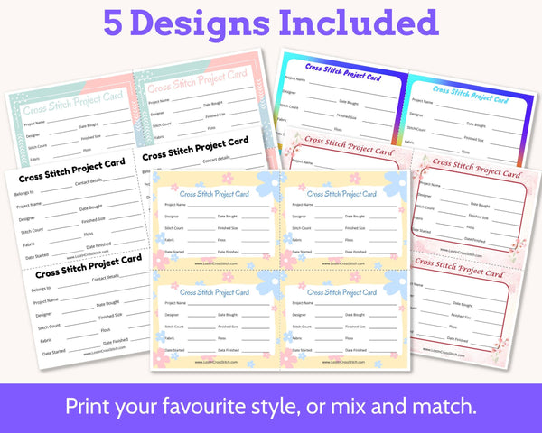 Cross Stitch Embroidery Project Bag Cards Printable PDF
