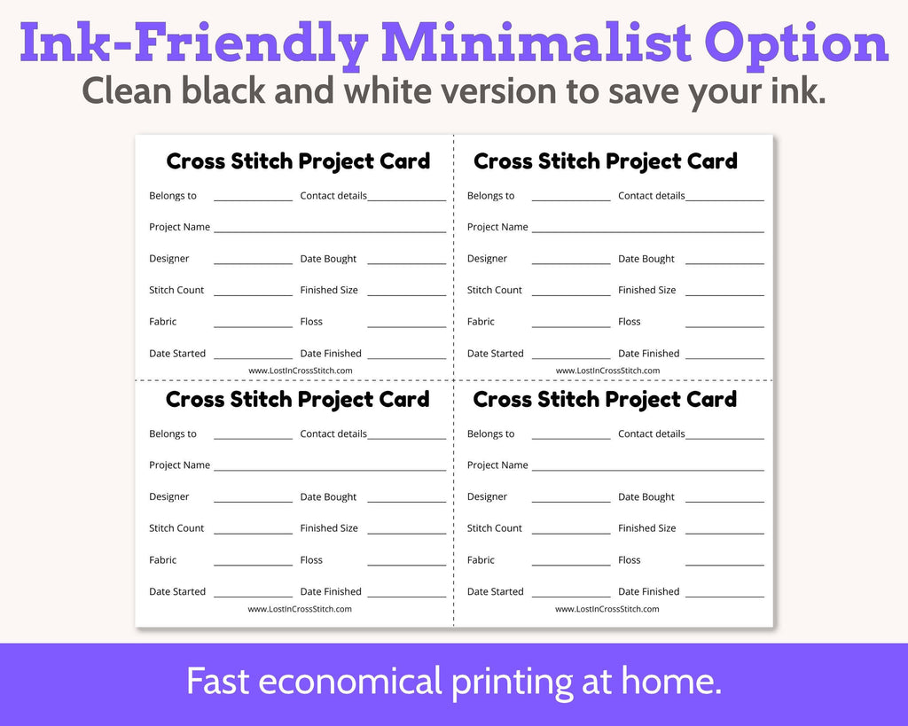 Cross Stitch Embroidery Project Bag Cards Printable PDF