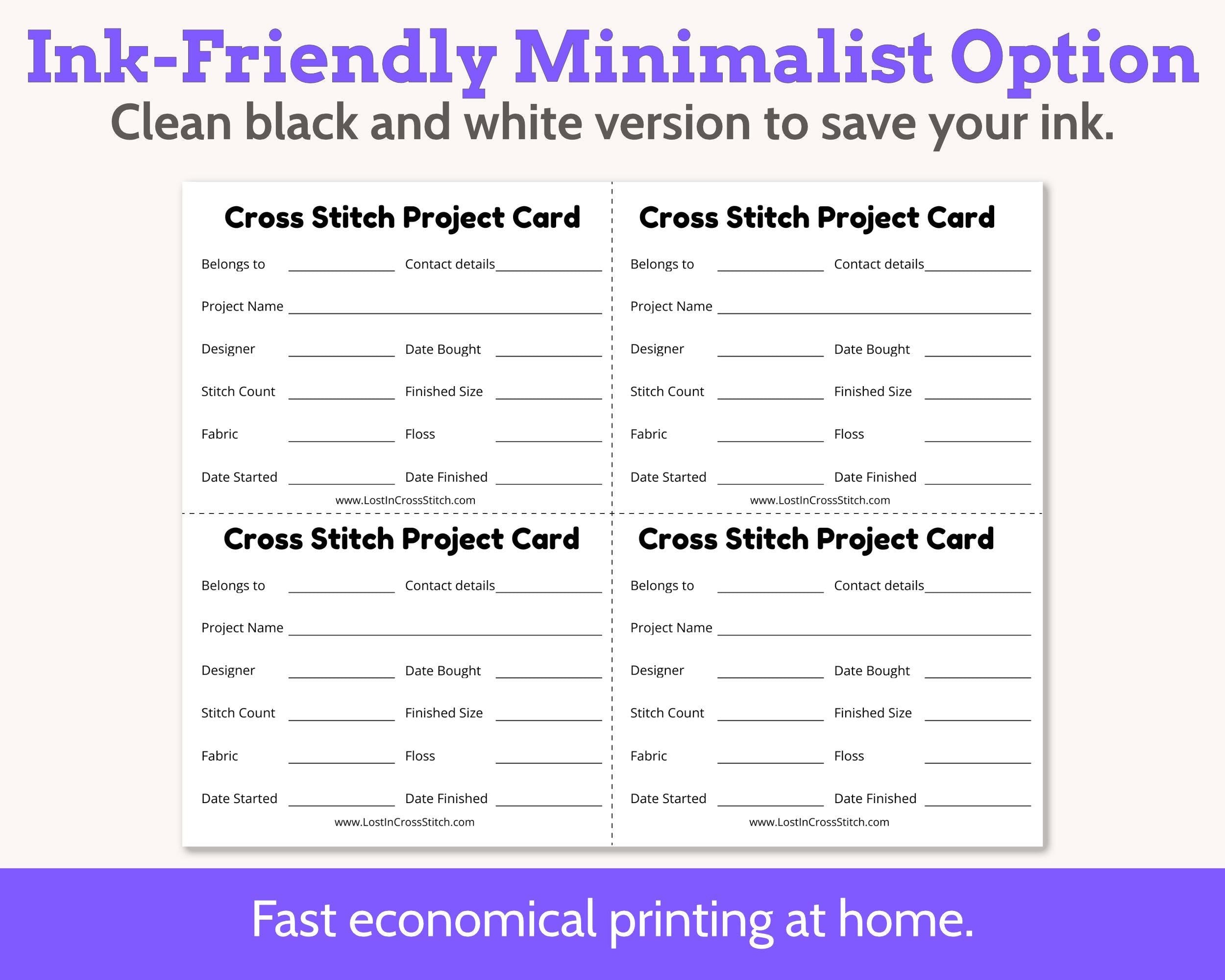 Cross Stitch Embroidery Project Bag Cards Printable PDF