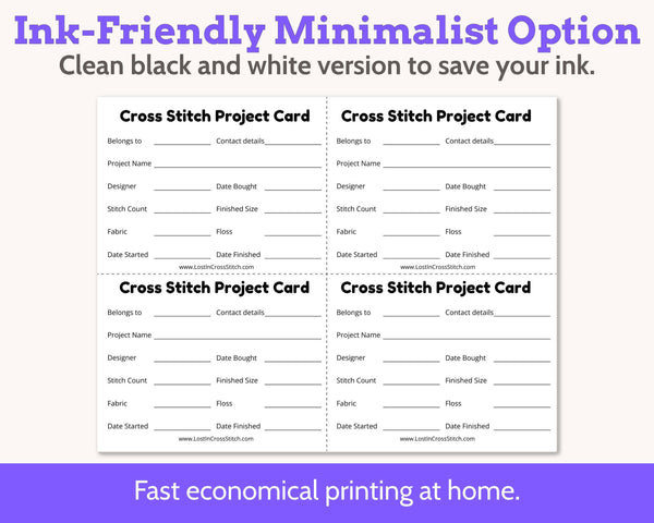 Cross Stitch Embroidery Project Bag Cards Printable PDF