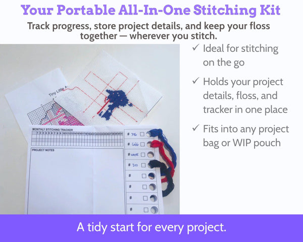 Foldable Cross Stitch Project Card with Built-in Floss Drops and Tracker PDF