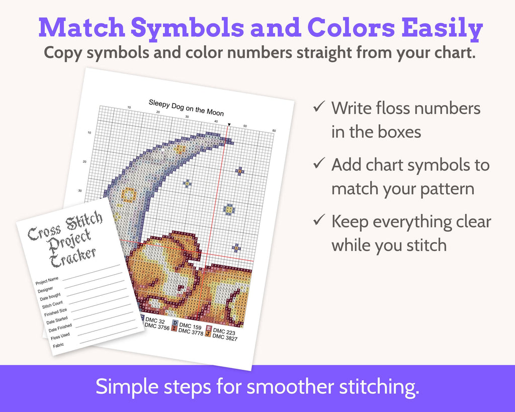 Foldable Cross Stitch Project Card with Built-in Floss Drops and Tracker PDF