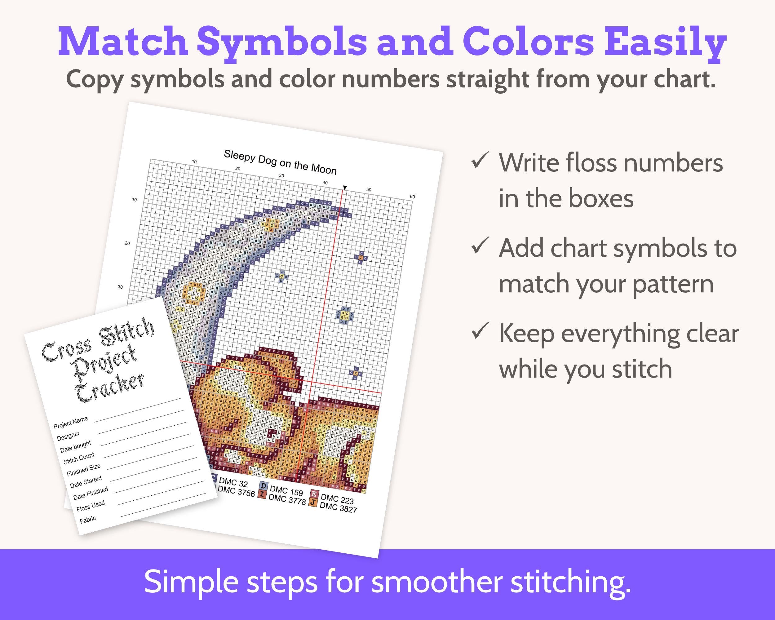 Foldable Cross Stitch Project Card with Built-in Floss Drops and Tracker PDF