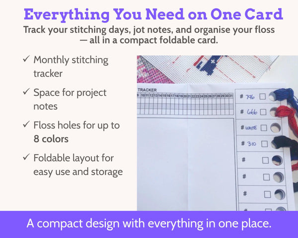 Foldable Cross Stitch Project Card with Built-in Floss Drops and Tracker PDF
